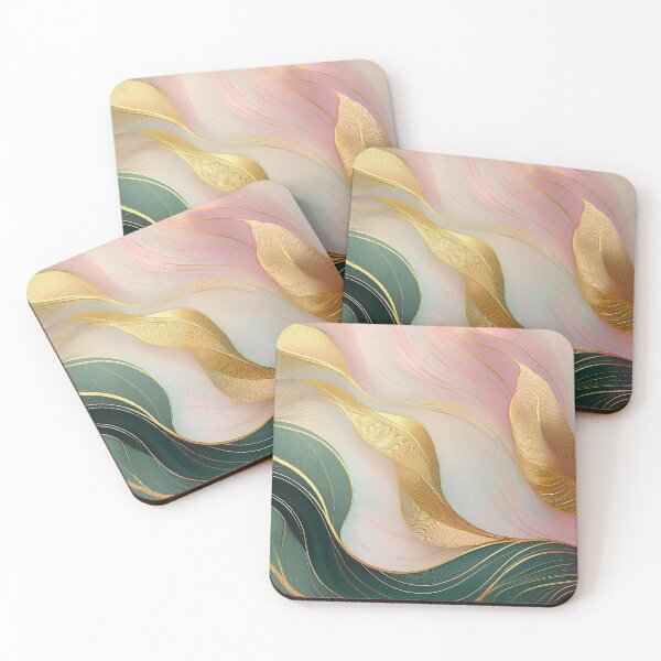 Item preview, Gold leaf accents, pastel pink, sage green, organic coloured minimalist abstract wave pattern, organic waves, modern decor, movement, layers, textured effect, 3d effect  designed and sold by navitalidesign.