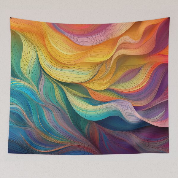 Item preview, Organic Rainbow coloured ribbons, colourful, minimalist abstract wave pattern, organic waves, modern decor, movement  designed and sold by navitalidesign.
