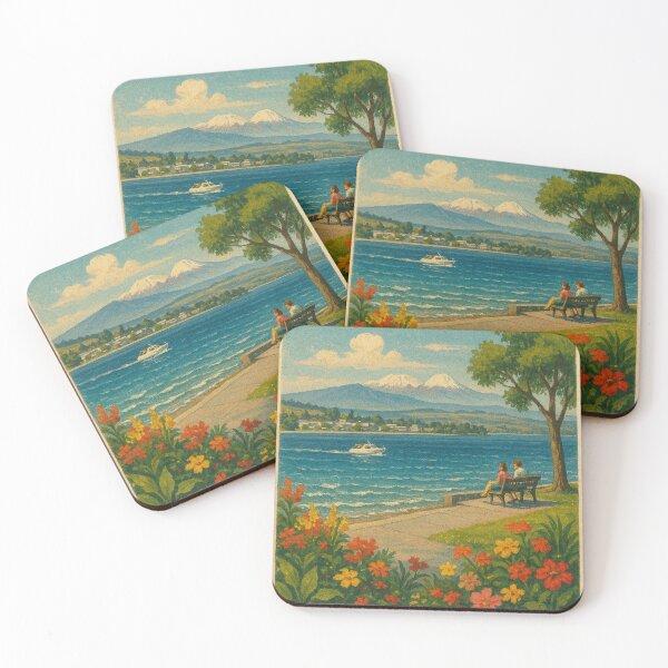 Item preview, Taupo Lakeside View – Vintage Bench & Flowers  designed and sold by Places On Earth.