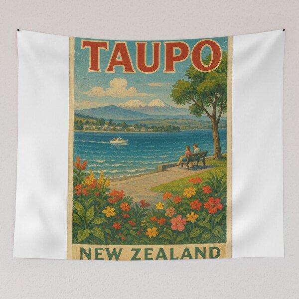 Item preview, Taupo Lakeside View – Vintage Bench & Flowers  designed and sold by Places On Earth.