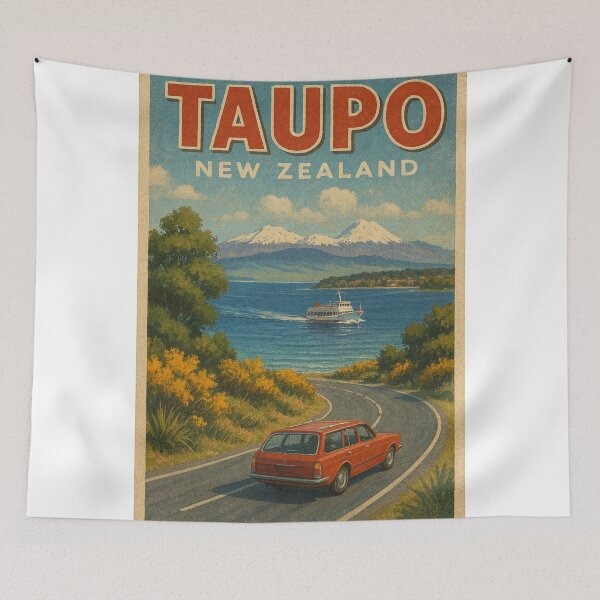 Item preview, Taupo Road to the Lake – Mount Ruapehu Retro Travel designed and sold by Places On Earth.