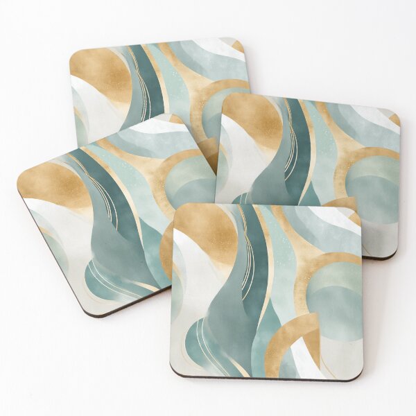 Item preview, Coastal Flow – Soothing Aqua and Gold Wave Abstraction for Elegant Interiors designed and sold by Moisky Patterns.