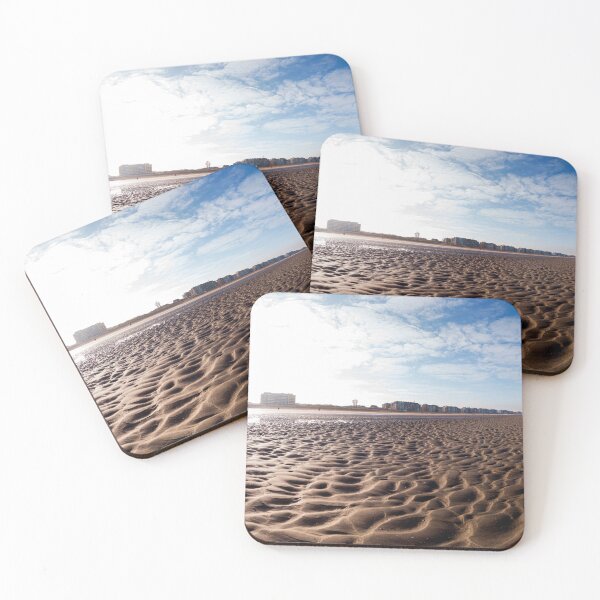 Item preview, Vast Sandy Beach With City Skyline Under Clear Blue Sky designed and sold by FotoMahieu.