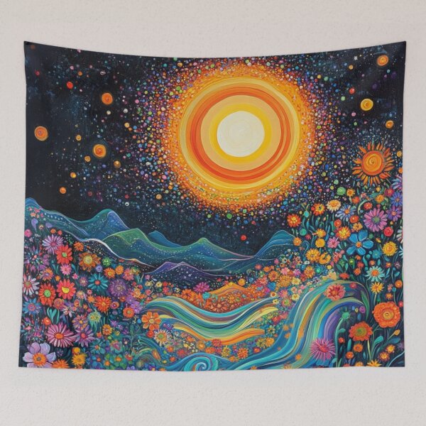 Item preview, Groovy Psychedelic Trippy Hippy Midnight Sun Illustration Art designed and sold by GrinGalore.