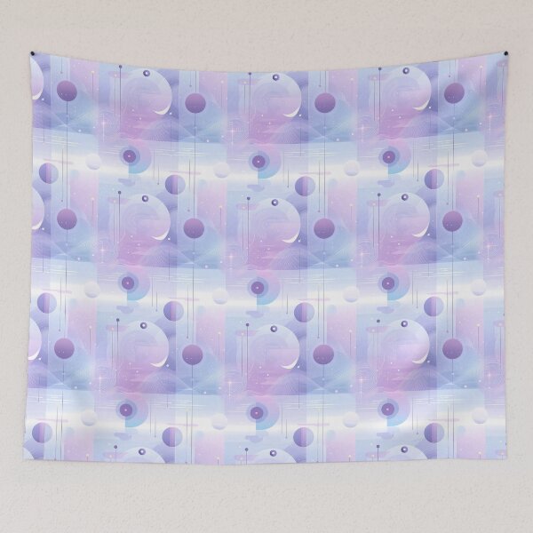 Item preview, Stellar Veil – Soft Pastel Geometry with Floating Orbs and Lightwave Motion designed and sold by Moisky Patterns.