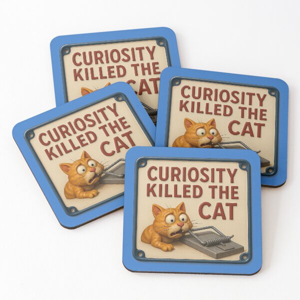 Item preview, “Curiosity put the cat in danger” – Humorous warning designed and sold by Girih.