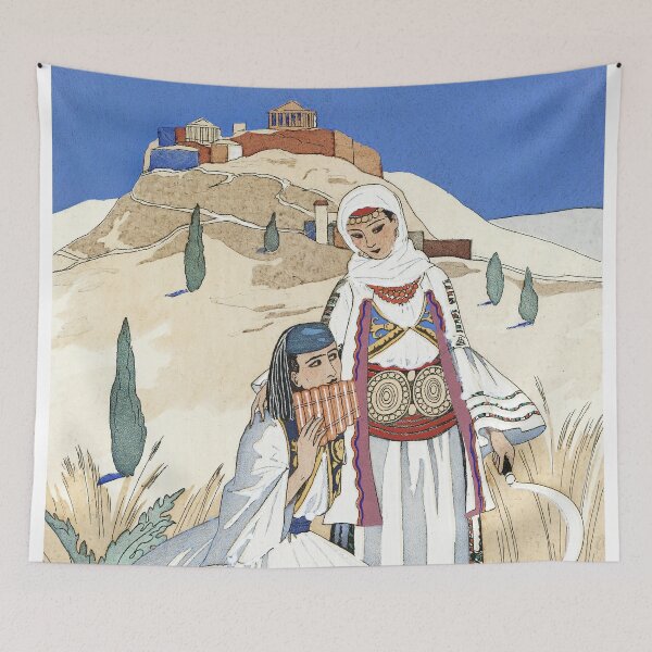 Item preview, Vintage Middle East Arabic Couple, Pan Flute Print designed and sold by Meliara Prints.