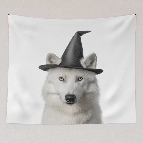 Item preview, Arctic Wolf Wearing Halloween Witch Hat designed and sold by LazyOwlStore.