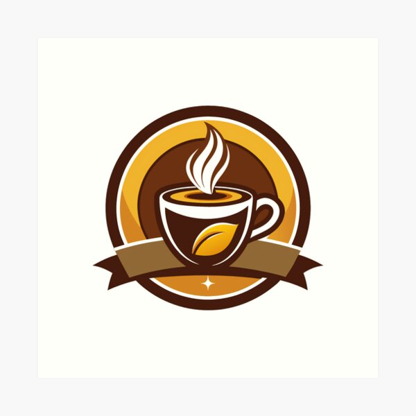 Item preview, Stylized Coffee Cup Logo with Steam and Golden Leaf Design designed and sold by Creative88Art.