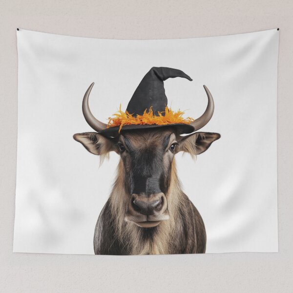 Item preview, Wildebeest Wearing Halloween Witch Hat designed and sold by LazyOwlStore.