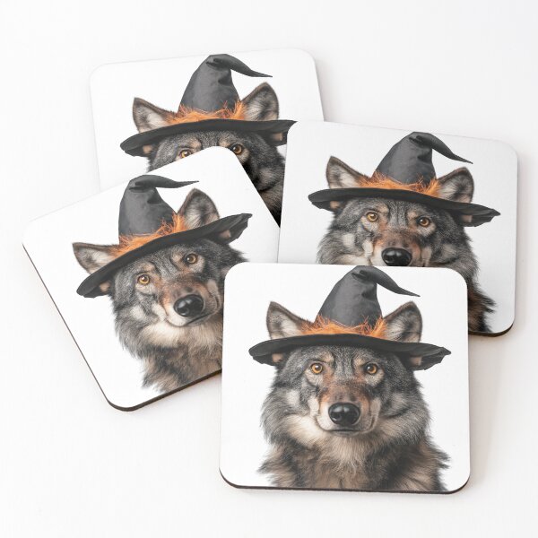Item preview, Wolf Wearing Halloween Witch Hat designed and sold by LazyOwlStore.