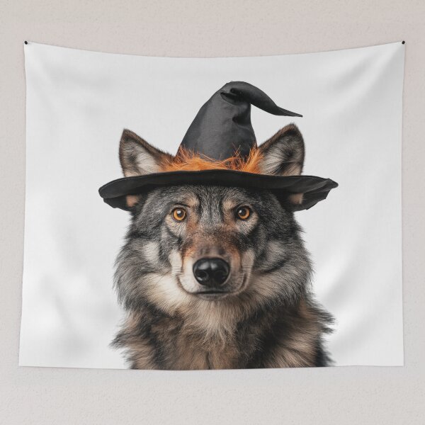 Item preview, Wolf Wearing Halloween Witch Hat designed and sold by LazyOwlStore.