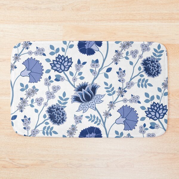 Item preview, Jacobean Floral Pattern Blues on White designed and sold by NataliePaskell.
