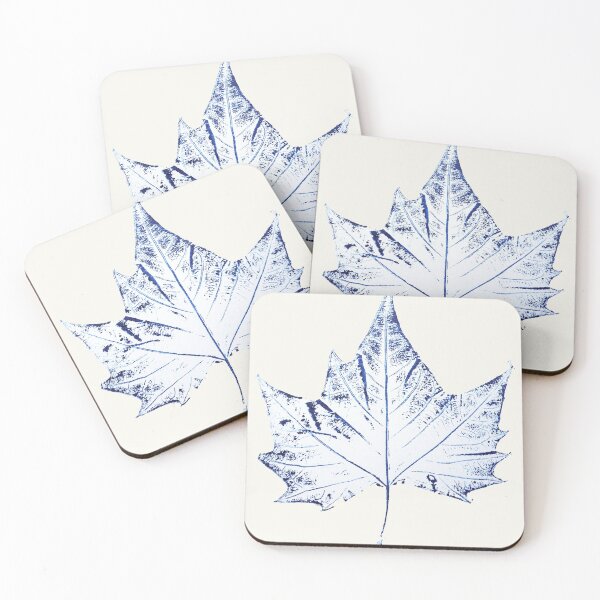 Item preview, hand printed plant print navy blue one maple leaf  2 arts  designed and sold by ColorandColor.