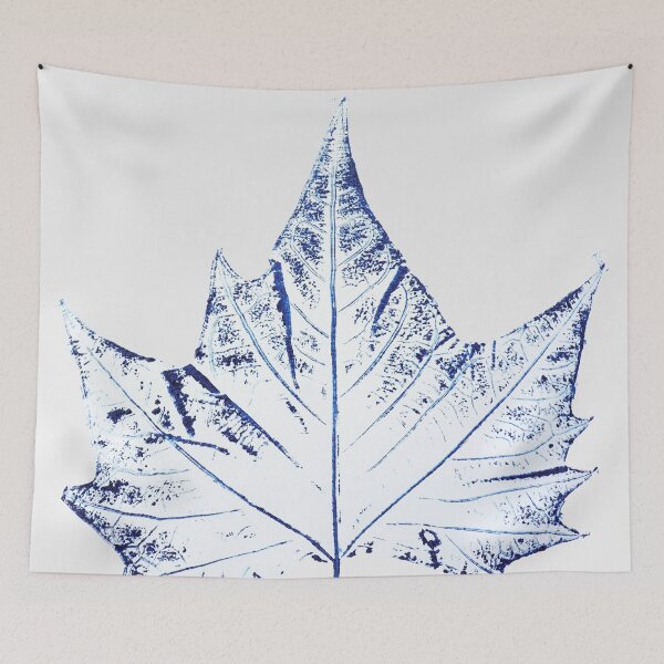Item preview, hand printed plant print navy blue one maple leaf  2 arts  designed and sold by SelenePaintings .