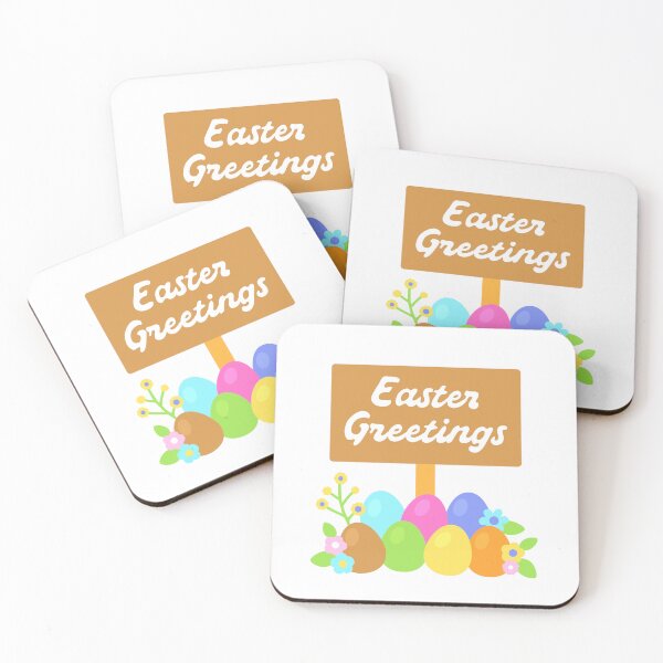 Item preview, Easter Greetings Sticker with Wooden Sign, Colorful Eggs, and Flowers designed and sold by BubiStudio.