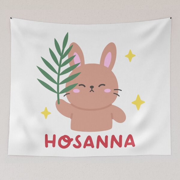 Item preview, Hosanna Easter Sticker with Cute Bunny Holding Palm Leaf designed and sold by BubiStudio.