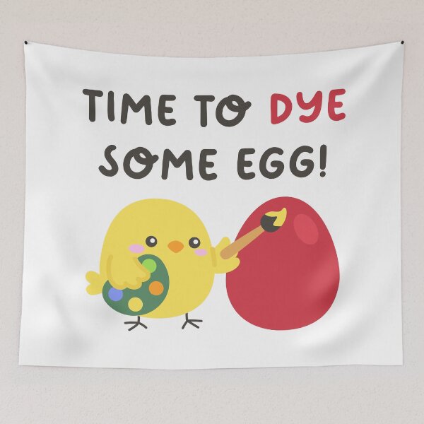 Item preview, Funny Easter Sticker with Chick Dyeing Egg and Whimsical Quote designed and sold by BubiStudio.
