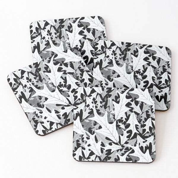 Item preview, Swirling Oak Leaves Ice White on Black Half-drop designed and sold by Art in My Loft.