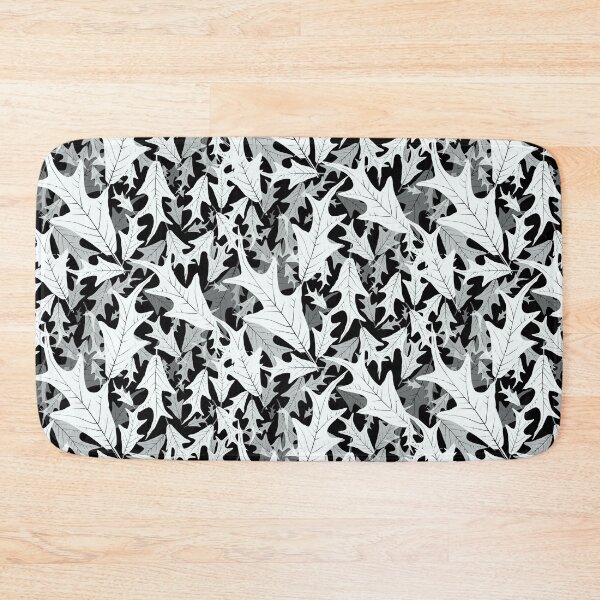 Item preview, Swirling Oak Leaves Ice White on Black Half-drop designed and sold by Art in My Loft.