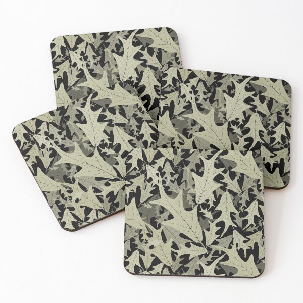 Item preview, Swirling Oak Leaves Light Khaki on Black Half-drop designed and sold by Art in My Loft.