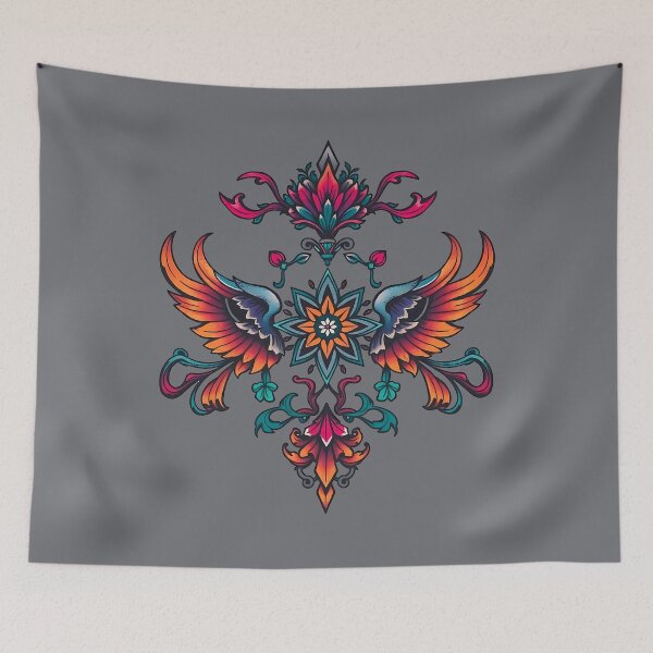 Item preview, Ornate Winged Floral Emblem with Symmetrical Design designed and sold by ArtMorphStudio.