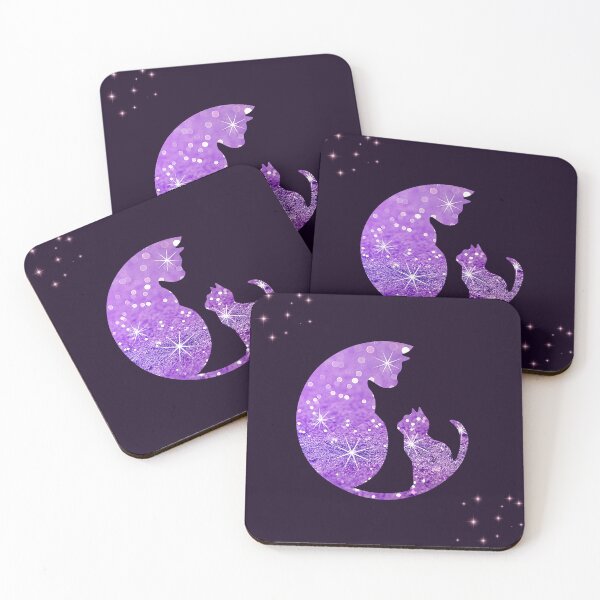 Item preview, Glitter effect Cute Cats with pink stars and Deep Purple background designed and sold by Fantacaroo Designs.