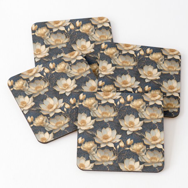 Item preview, Elegant gold-outlined magnolia floral designed and sold by Designbes.