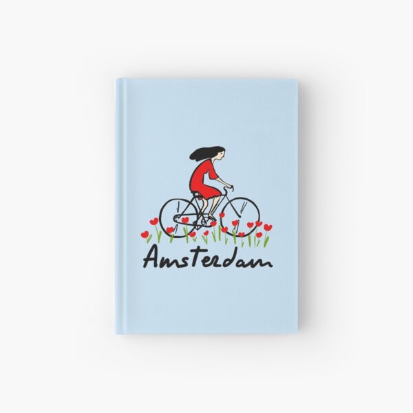 Ilustración de pegatina "En bicicleta entre tulipanes" (Países Bajos) Cuaderno de tapa dura