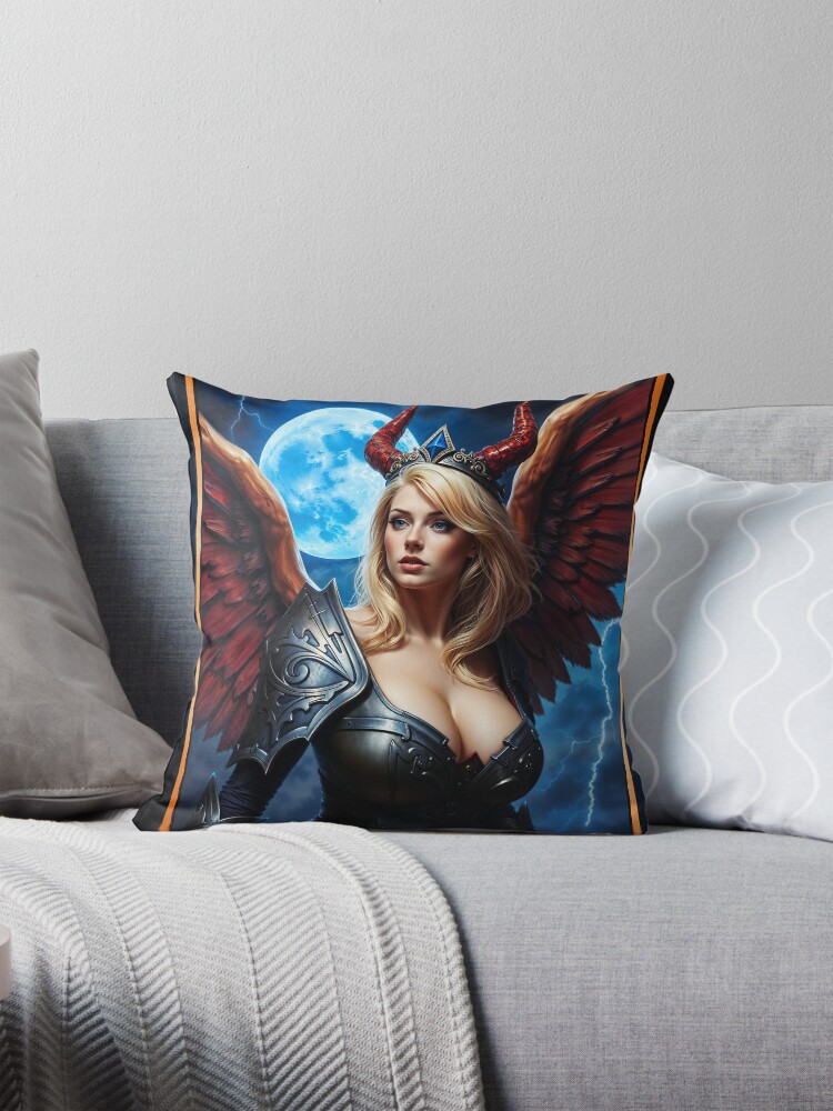 The Celestial Winged Guardian, Aurelia Vylerius By Moonlight AI Concept Art by Xzendor7 | A Stunning Golden Warrior 4 The Celestial Winged Guardian, Aurelia Vylerius By Moonlight Stunning AI Concept Art by Xzendor7 Decorative Art Print Throw Pillow