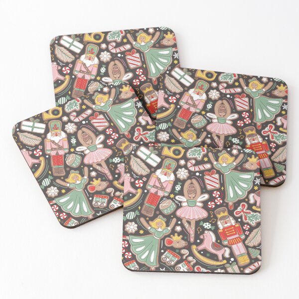 Item preview, Nutcracker ballet gingerbread delicious biscuits // dark brown background sage green pink and neon red sweet Christmas cookies designed and sold by SelmaCardoso.