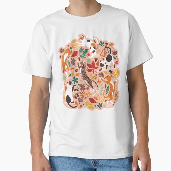 Item preview, Autumn joy // flesh coral background cats dancing with many leaves in fall colors designed and sold by SelmaCardoso.