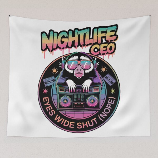 Item preview, Retro Tarsier DJ Nightlife CEO – Neon Party Vibes designed and sold by WildlifeInc.