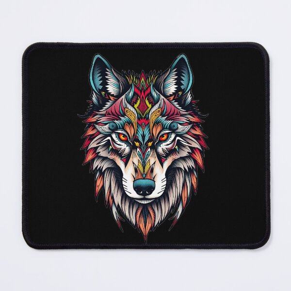 Item preview, Ornate Tribal Wolf Head with Vibrant Patterns designed and sold by ArtMorphStudio.