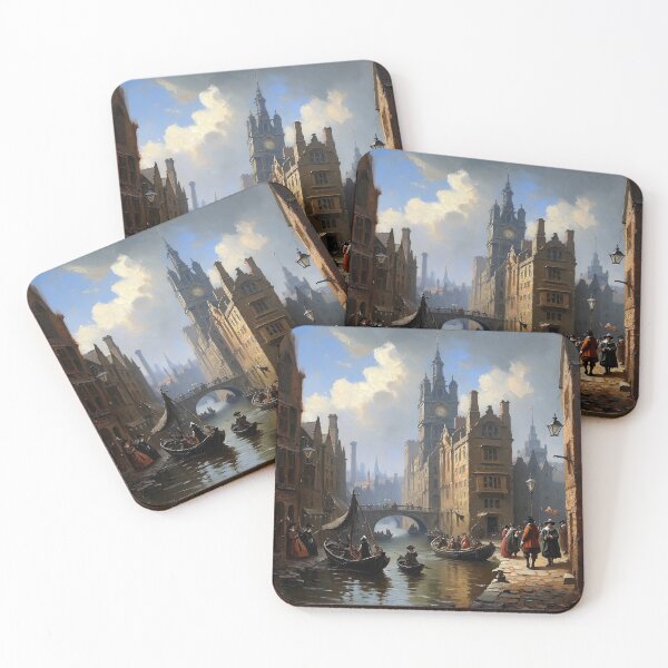 Item preview, Medieval city streets painting art designed and sold by Vintage Designs +.