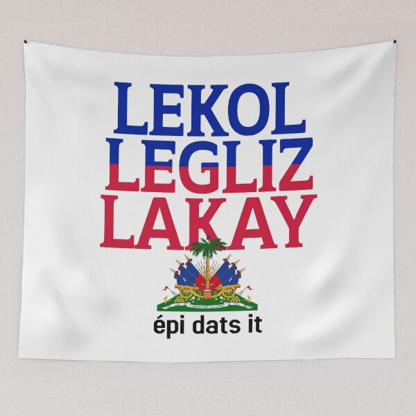 Item preview, Haitian Lekol Legliz Lakay Haiti Flag Creole Sayings designed and sold by Colorfulman.
