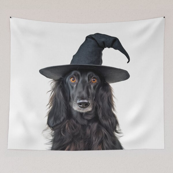 Item preview, Afghan Hound Dog Wearing Halloween Witch Hat designed and sold by LazyOwlStore.