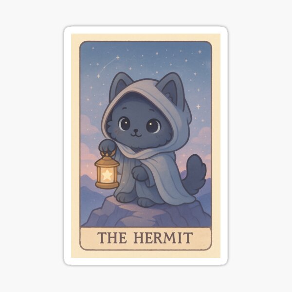 Item preview, Nyx The Hermit | Mystical Black Cat Tarot Card designed and sold by OkesPrintForge.
