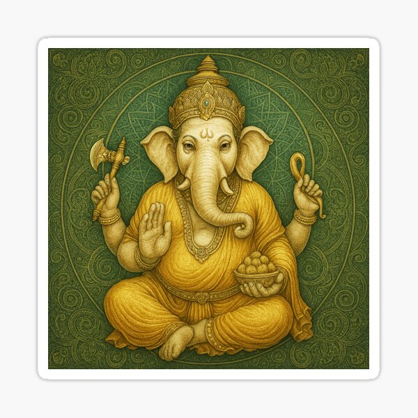 Item preview, Green and Gold Sacred Ganesh Mandala designed and sold by GuyBlank.