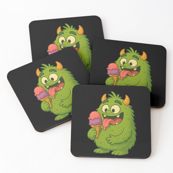 Item preview, funny green monster eating ice cream designed and sold by SilentStyle.