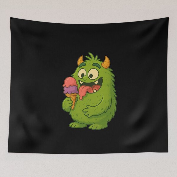 Item preview, funny green monster eating ice cream designed and sold by SilentStyle.