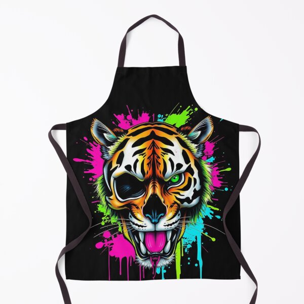 Artikelvorschau, „Split-Face-Design aus einem menschlichen Schädel und einem Tigergesicht, vermischt im Streetwear-Graffiti-Stil mit kräftigen Neonspritzern – schwarzer Hintergrund“ entworfen und verkauft von Inspiretouplift.