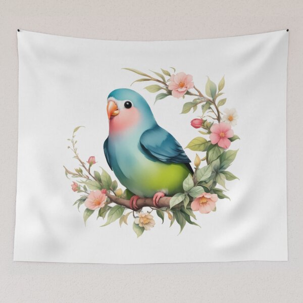 Item preview, Watercolor Lovebird with Blossoms – Charming Clipart for Nature & Romance Designs designed and sold by CharmingGarden.