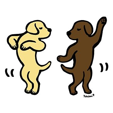 Artwork thumbnail, Dancing Yellow and Chocolate Labradors by HappyLabradors