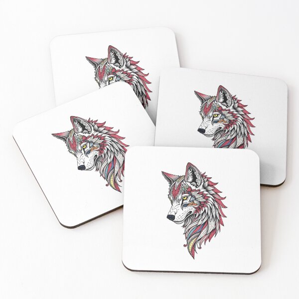 Item preview, Ornate Tribal Wolf Head with Vibrant Patterns designed and sold by ArtMorphStudio.