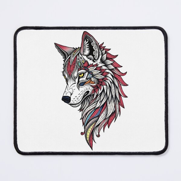 Item preview, Ornate Tribal Wolf Head with Vibrant Patterns designed and sold by ArtMorphStudio.