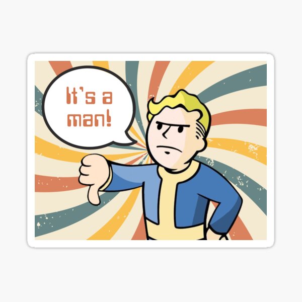 Vista previa del artículo con la obra «Es un hombre - Fallout Vault Boy decepcionado», diseñado y vendido por Sgt. Squishy.