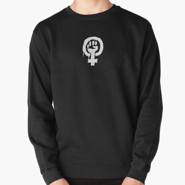 Raised Fist wet paint Radical Feminist feminism symbol LGBT white on black background RadFem Pullover Sweatshirt
