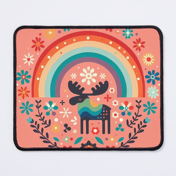 Item preview, Scandinavian Folk Art Moose – Rainbow Silhouette in a Floral Wreath by heidiannemorris designed and sold by FOLK ART FUSION by heidiannemorris.