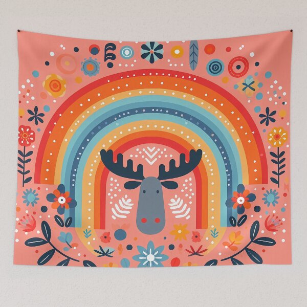 Item preview, Scandinavian Folk Art Moose – Floral Arch Above a Gentle Giant by heidiannemorris designed and sold by FOLK ART FUSION by heidiannemorris.
